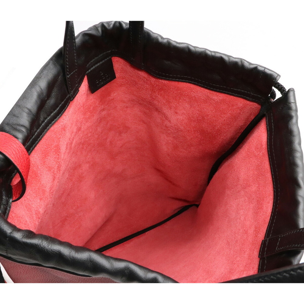 Gucci Leather Black Red Drawstring 2way Print Bac… - image 6